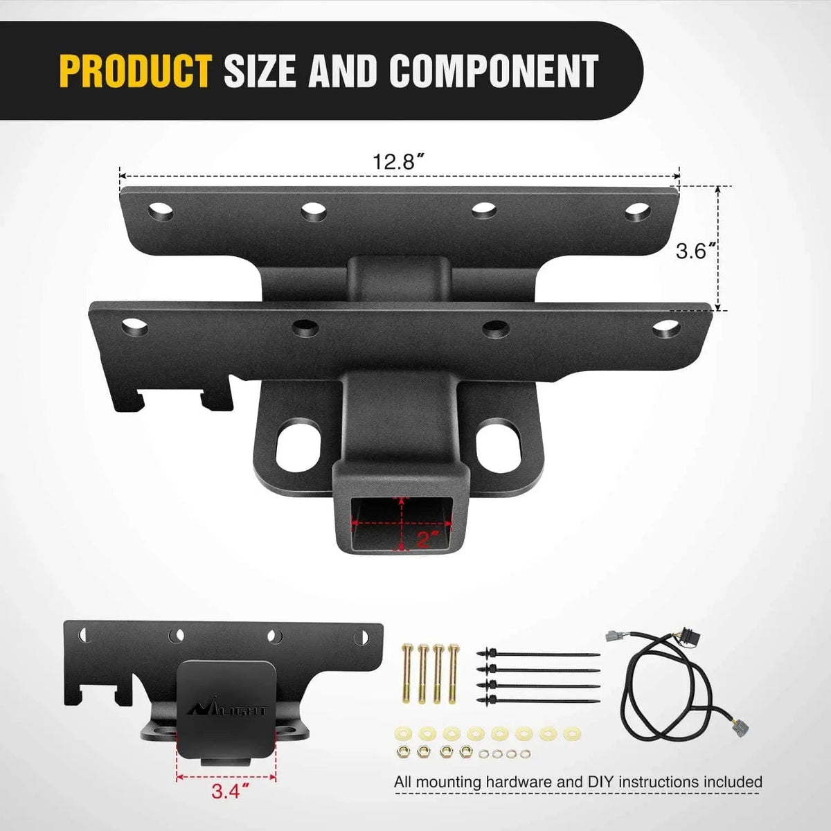 Nilight 2" inch Rear Bumper Tow Trailer Hitch Receiver Kit Jeep JK Nilight