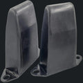 A pair of black plastic or rubber mounting brackets with metal mounting flanges and two screw holes, shown on a plain white background.
