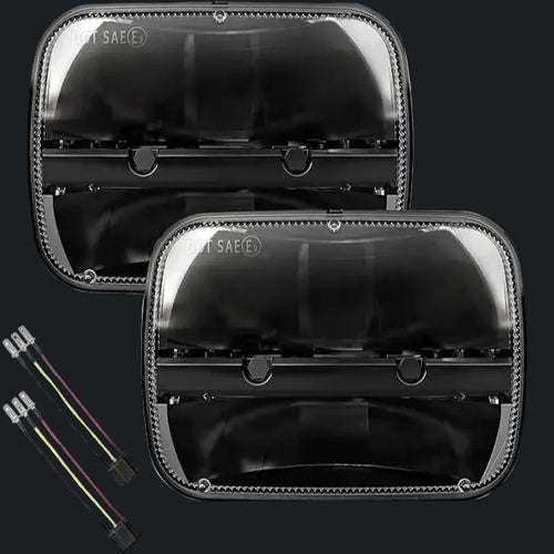 Rectangular black LED headlights set with wiring harness for offroad vehicles in Lebanon