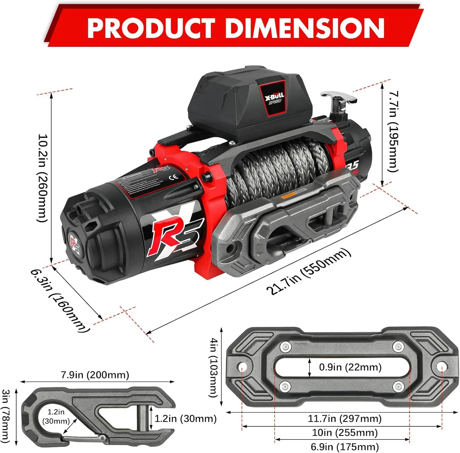 X-BULL Electric Winch XRS 13500 LBS 12V Synthetic Rope for Towing Truck Off Road with 2 in 1 Wireless Remote MBK4x4Parts