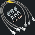 Braided metal brake lines with hardware on a white background