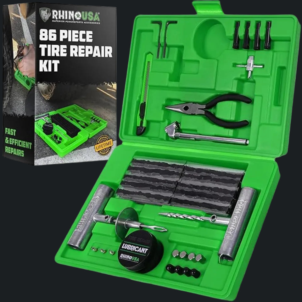 86 piece tire repair kit in green case with tools and plugs, available in Lebanon