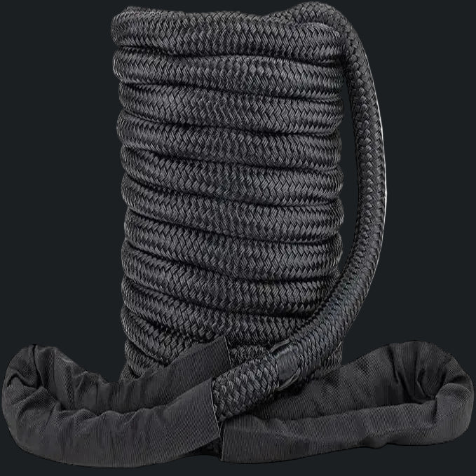 Heavy-duty black recovery rope for offroad vehicles in Lebanon, coiled and ready for use.