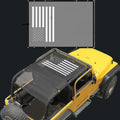 Yellow off-road vehicle with a black roof rack and American flag design for offroad in Lebanon