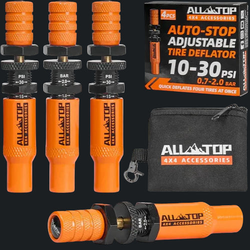 Set of orange tire deflators with packaging and carrying case available in lebanon for offroad use