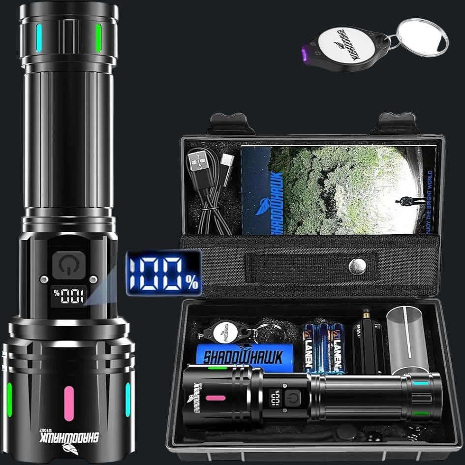 Black flashlight with digital display, case, and accessories for offroad in lebanon