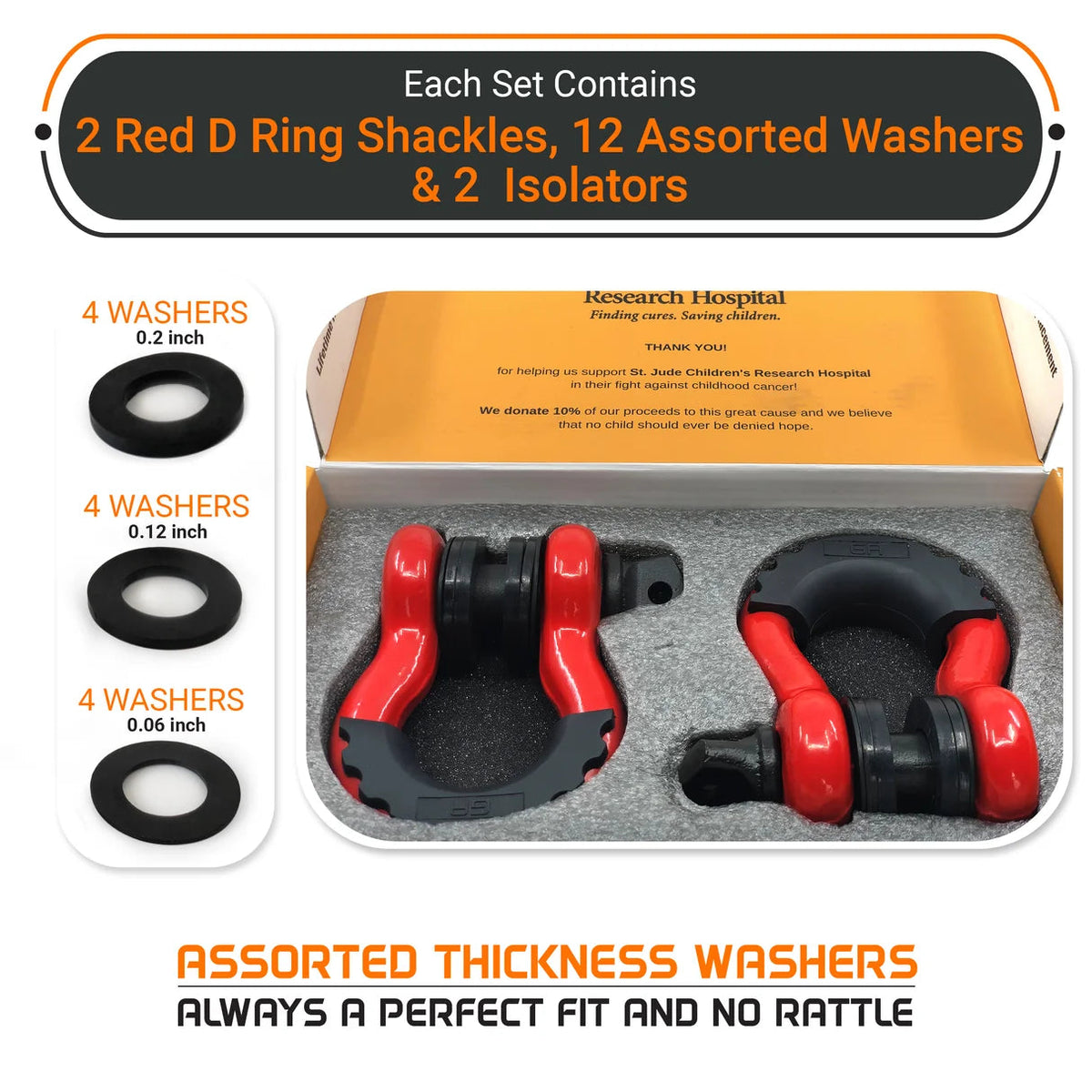 GearAmerica HD-Ring Shackles with Isolators – Red | 58,000 lb Breaking Strength GearAmerica