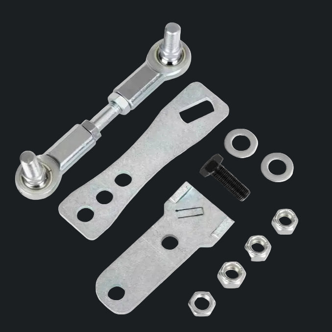 Mechanical parts including a metal rod, brackets, and nuts