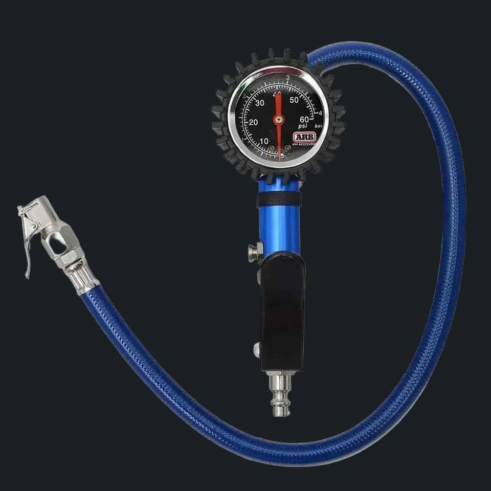 Analog tire inflator with pressure gauge and blue hose, offroad accessory in Lebanon