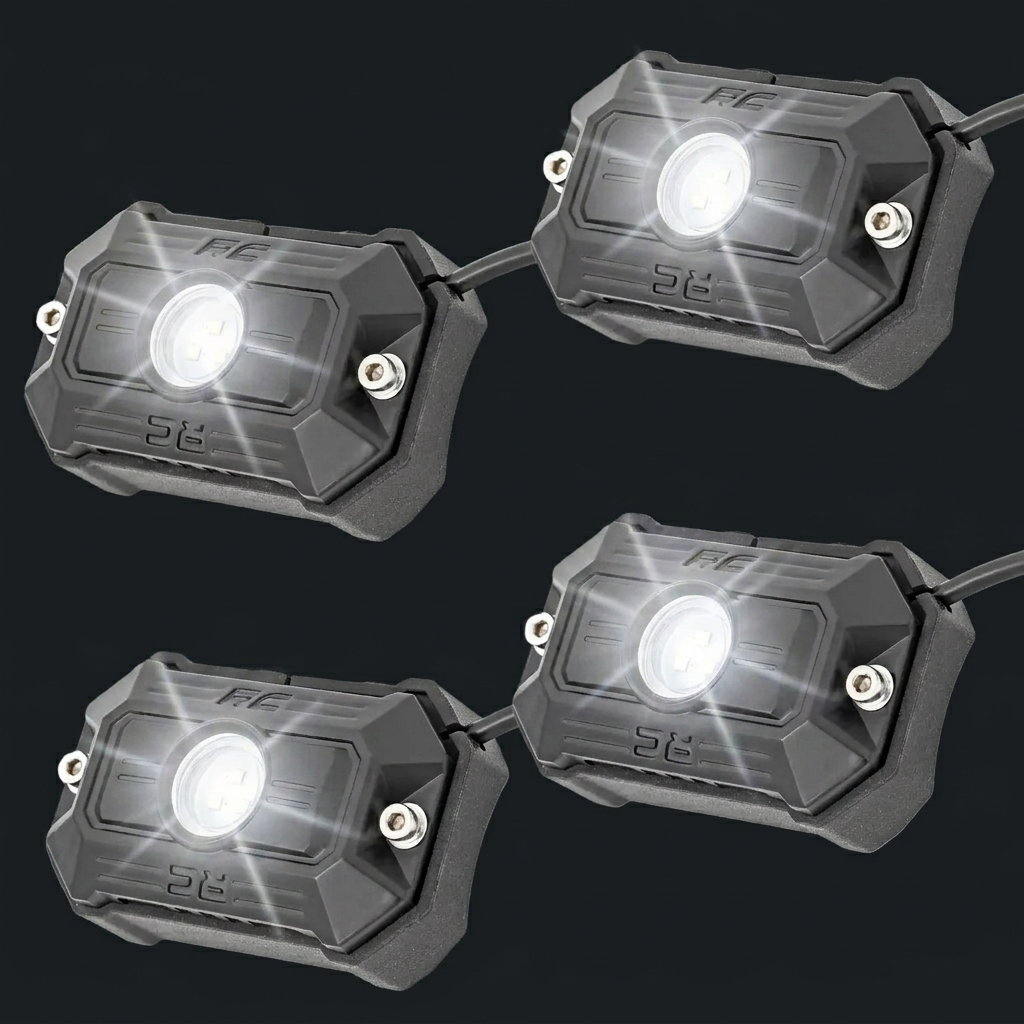 Rough Country Deluxe LED Rock Light Pods w/Mounting Kit | 4 Pods - 70980, White Rough Country